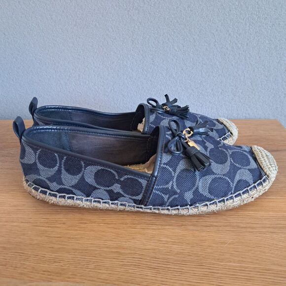 COACH Carson Espadrille Flats 8.5 Women’s Slip-On Shoes Denim Blue Logo Comfort - Picture 2 of 12
